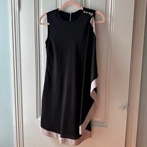 Ted Baker Black Cape Dress Whimsical Gold Shoulder Buttons Small Exposed Zipper